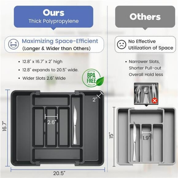 Expandable silverware drawer organizer large utensil flatware cutlery tray holde - Picture 3 of 8